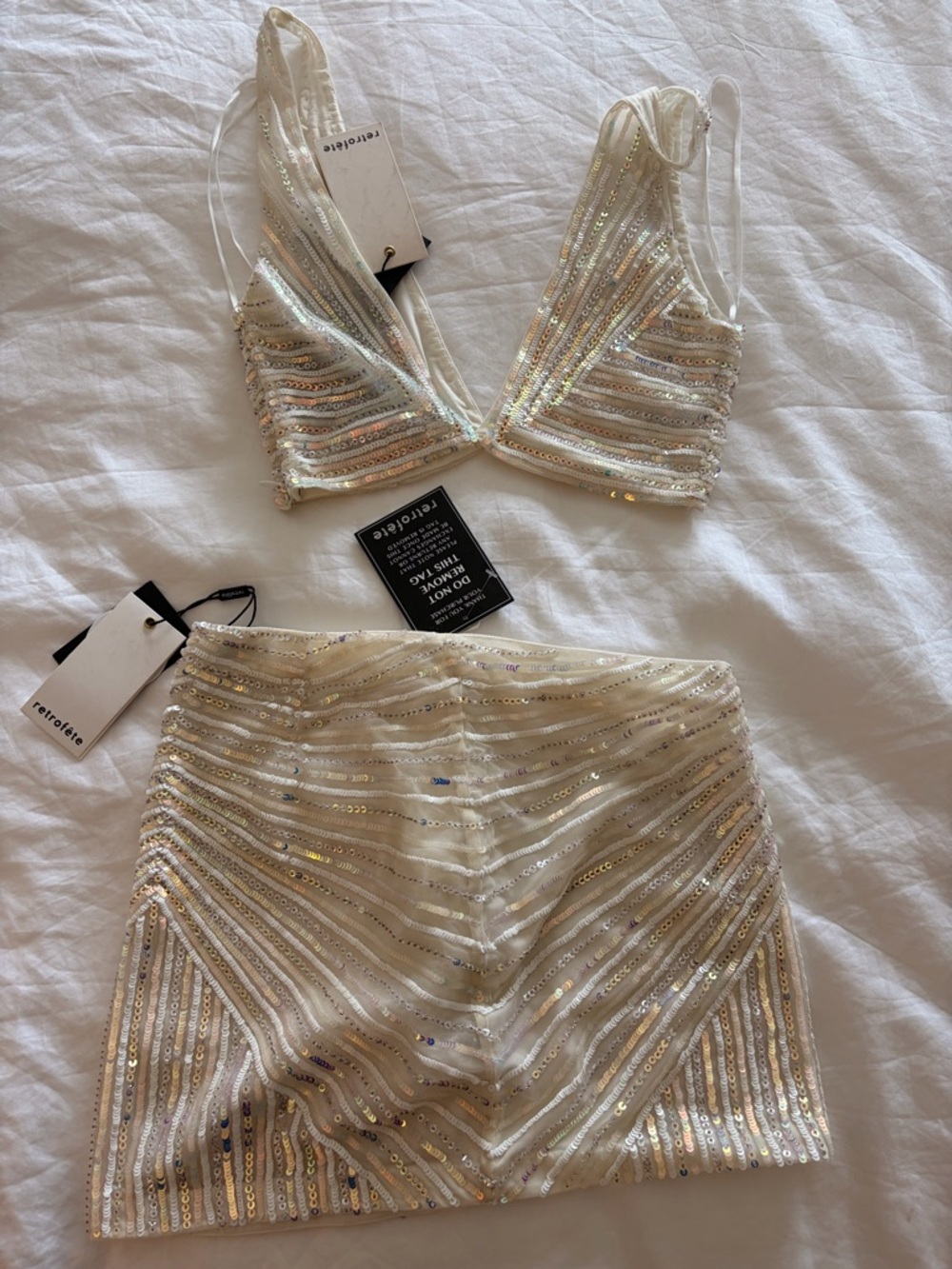 Retrofete White Beaded Two-Piece Skirt Set - Picture 2 of 2